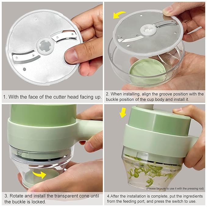4 in 1 Handheld Electric Vegetable Chopper Cutter Set